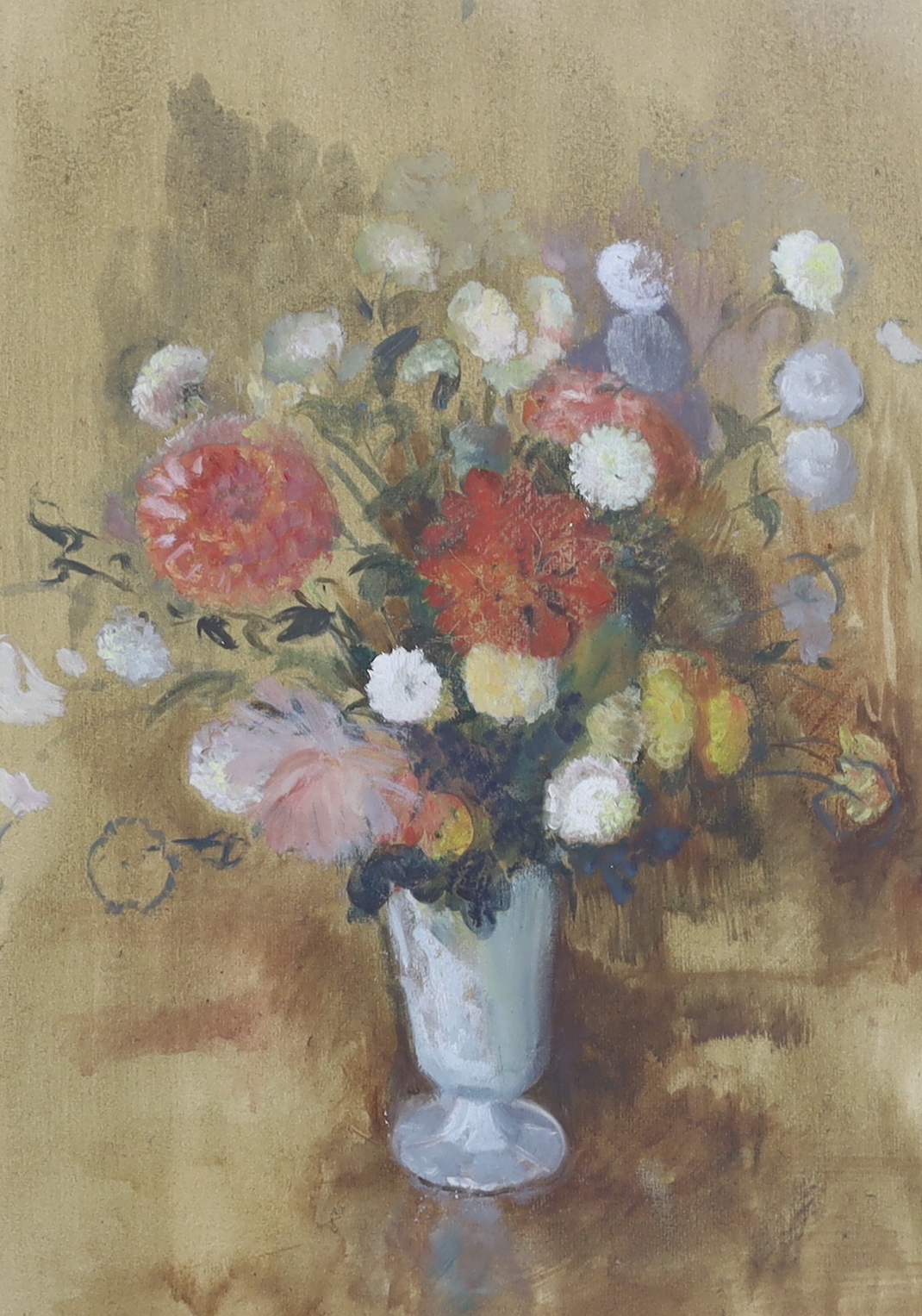 Diana Lowenstein, watercolour and pastel, 'Vase with flowers 1959', Upper Grosvenor Galleries label verso, 49 x 35.5cm